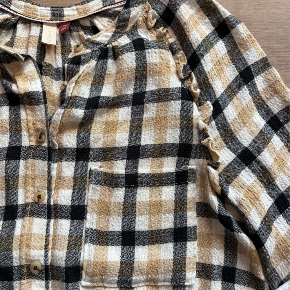 Pilcro Gingham Button Down With Ruffle Detail - image 3